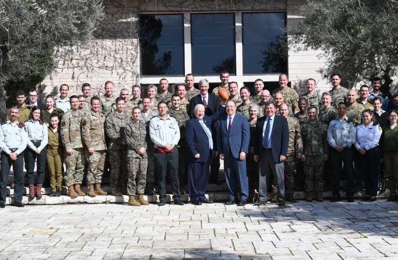President Rivlin with US military officers - 2 February 2020 (photo credit: KOBI GIDEON/GPO)