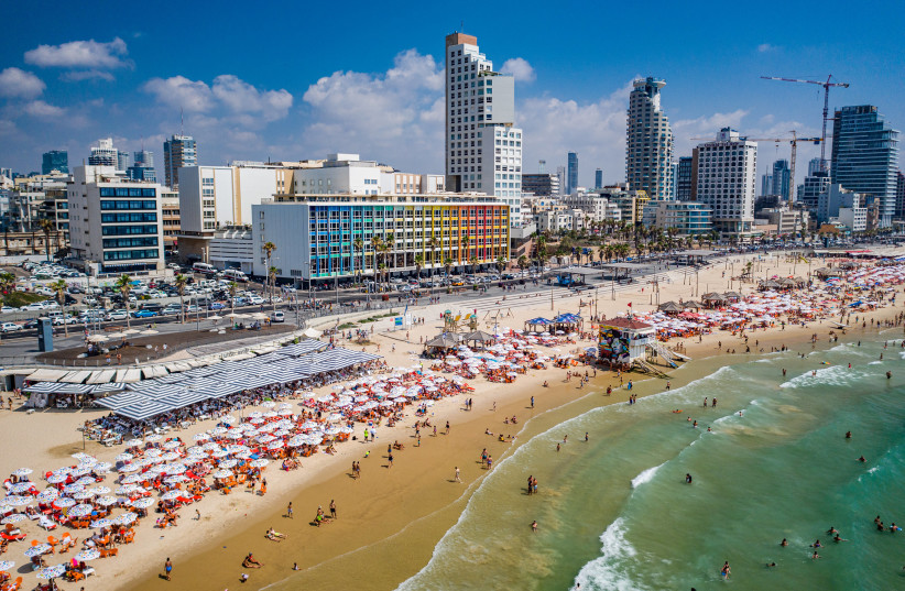 An aerial shot of a Tel Aviv beach (photo credit: BARAK BRINKER/TEL AVIV-YAFO MUNICIPALITY)
