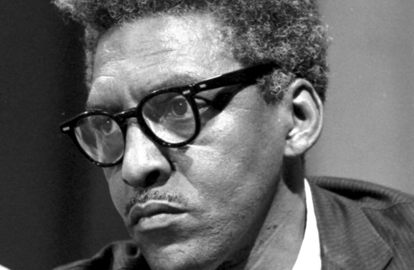 Bayard Rustin at news briefing on the Civil Rights March on Washington in the Statler Hotel (photo credit: Wikimedia Commons)