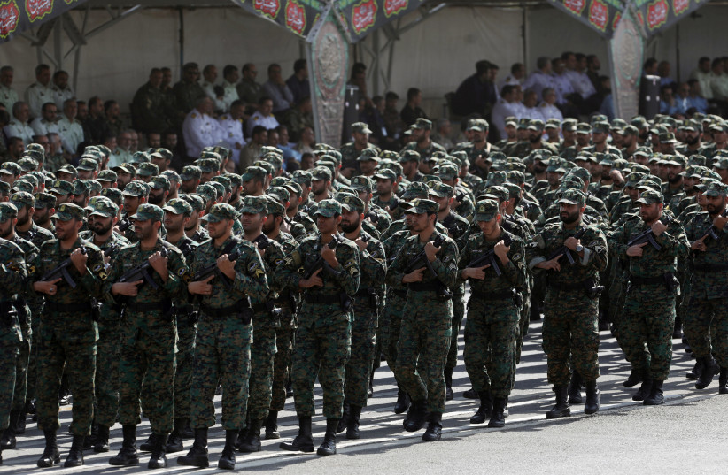 Iranian armed forces members march during the ceremony of the National Army Day parade in Tehran, Iran September 22, 2019 (photo credit: WANA NEWS AGENCY/REUTERS)