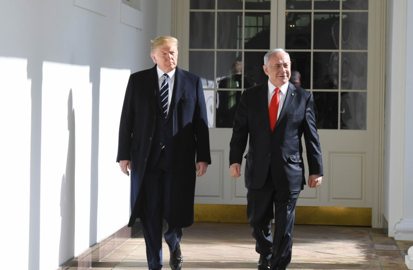 President Donald Trump and Prime Minister Benjamin Netanyahu at the White House on January 28 (photo credit: REUTERS)