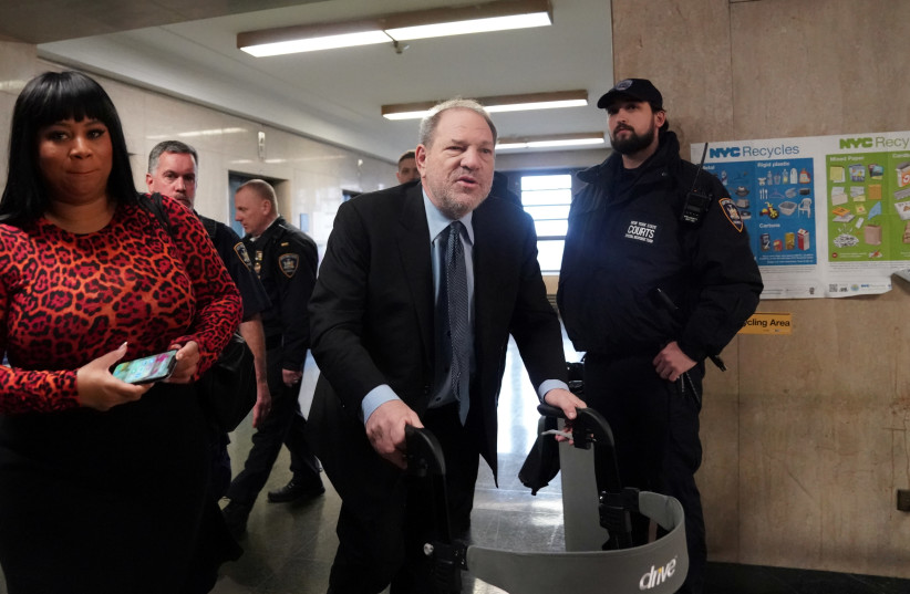 Film producer Harvey Weinstein arrives at Criminal Court during his sexual assault trial in the Manhattan borough of New York City, U.S., February 11, 2020 (photo credit: REUTERS/BRYAN R SMITH)