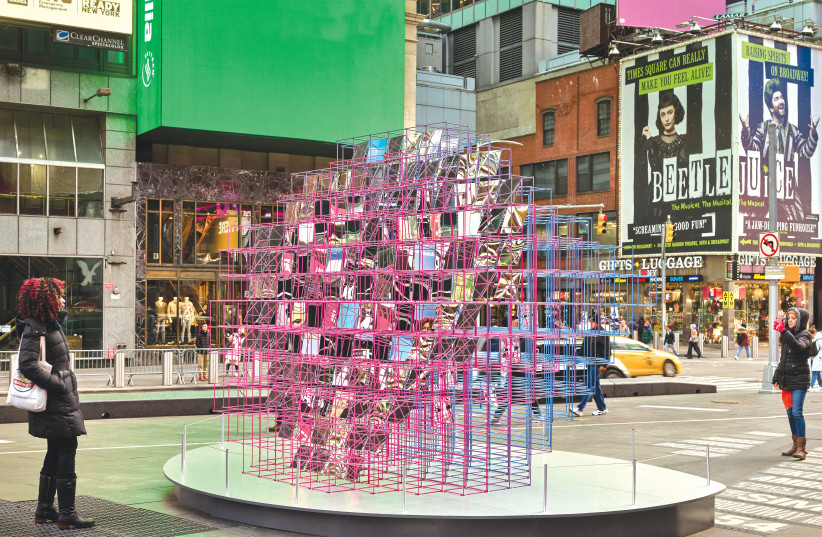 THE ‘HEART SQUARED’ installation in Times Square. (photo credit: F. OUDEMAN)