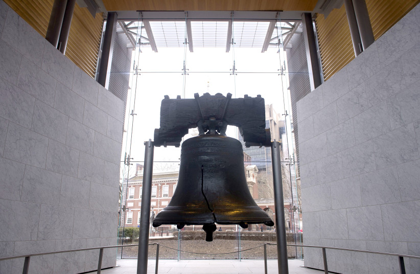 THE LIBERTY Bell is seen in Philadelphia in 2015. The novel takes the reader from the revolt at Sobibor to present-day Philadelphia (photo credit: REUTERS)