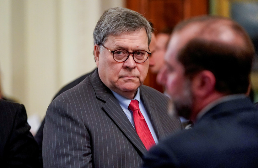 U.S. Attorney General William Barr arrives prior to U.S. President Donald Trump's statement about his acquittal on impeachment charges by the U.S. Senate in the East Room of the White House in Washington, U.S., February 6, 2020. (photo credit: REUTERS)
