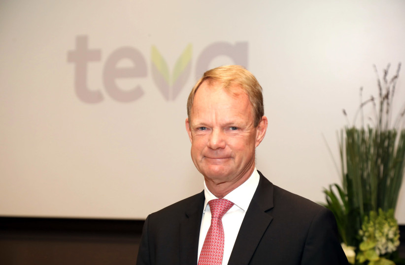 Teva CEO Kåre Schultz at the Tel Aviv Stock Exchange, February 19, 2020 (photo credit: SIVAN FARAG)