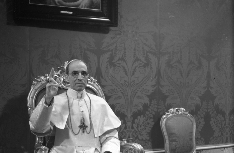 Pope Pius XII, the pontiff during World War Two, appears in an undated file photo from the archives of Vatican newspaper Osservatore Romano (photo credit: REUTERS)