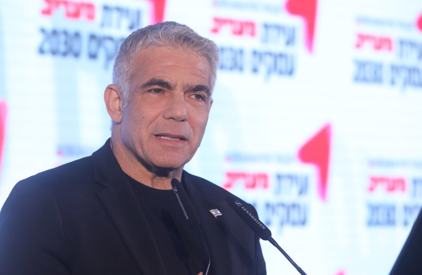 Blue and White MK Yair Lapid is seen at the 'Maariv' Conference. (photo credit: MARC ISRAEL SELLEM/THE JERUSALEM POST)