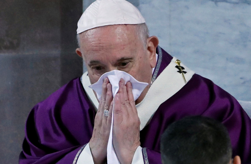Pope Francis takes part in the penitential procession on Ash Wednesday in Rome, Italy, February 26, 2020 (photo credit: REUTERS/REMO CASILLI)