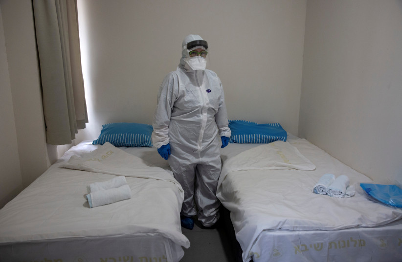  Israeli Professor Galia Rahavm, head of infectious diseases, is seen in one of the rooms where returning Israelis will stay under observation and isolation at the Sheba Medical Center at Tel Hashomer in Ramat Gan, Israel, February 19, 2020 (photo credit: HEIDI LEVINE/POOL/REUTERS)