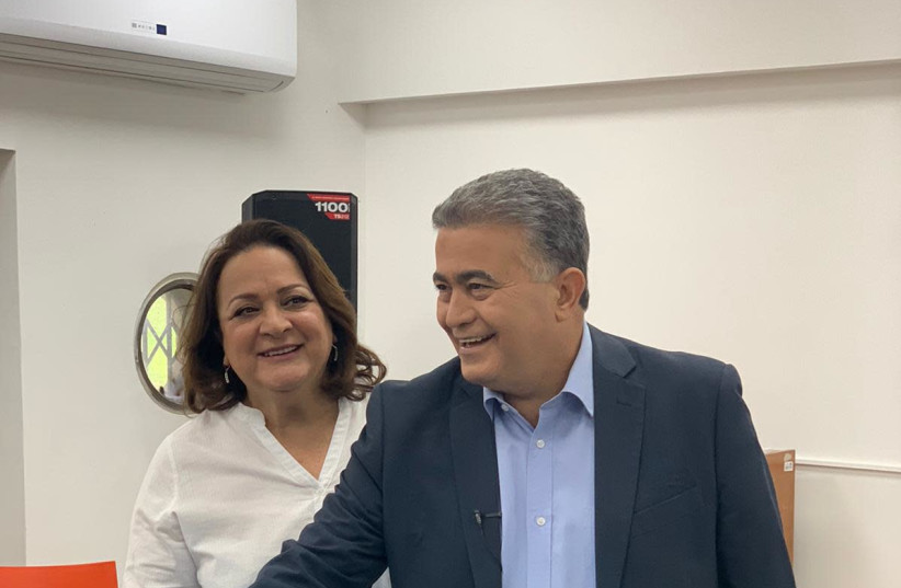 Amir Perezt voted in Sderot on Monday, together with his wife Ahlama Peretz (photo credit: LABOR-GESHER-MERETZ SPOKESPERSON)