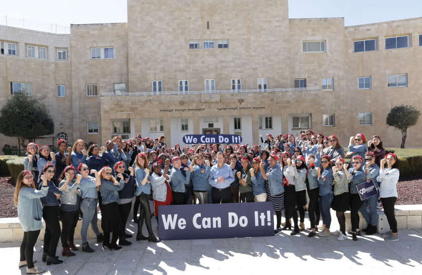 Jewish Agency women pay tribute to Rosie the Riveter in honor of International Women's Day. (photo credit: DUDI SALEM/ZUG PRODUCTIONS)