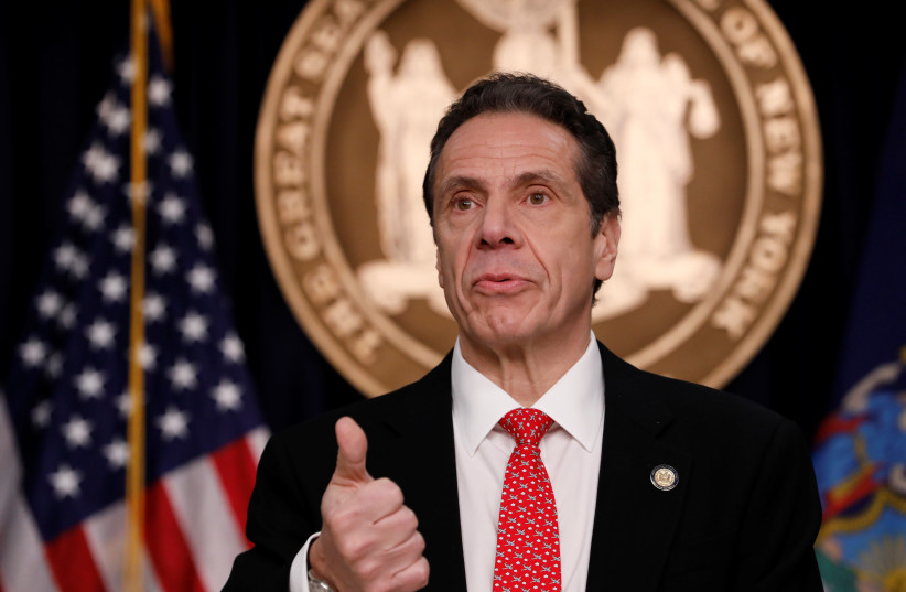 New York Governor Andrew Cuomo delivers remarks at a news conference. New York City, New York, U.S., March 2, 2020 (photo credit: ANDREW KELLY / REUTERS)