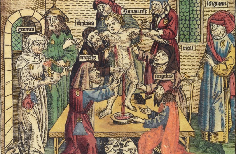The Simon of Trent blood libel: Illustration in Hartmann Schedel’s Weltchronik, 1493 (photo credit: Wikimedia Commons)