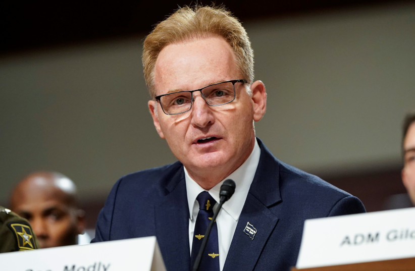 Acting Secretary of the Navy Thomas Modly, testifies to the Senate Armed Services Committee during a hearing examining military housing on Capitol Hill in Washington, U.S., December 3, 2019 (photo credit: REUTERS/JOSHUA ROBERTS)