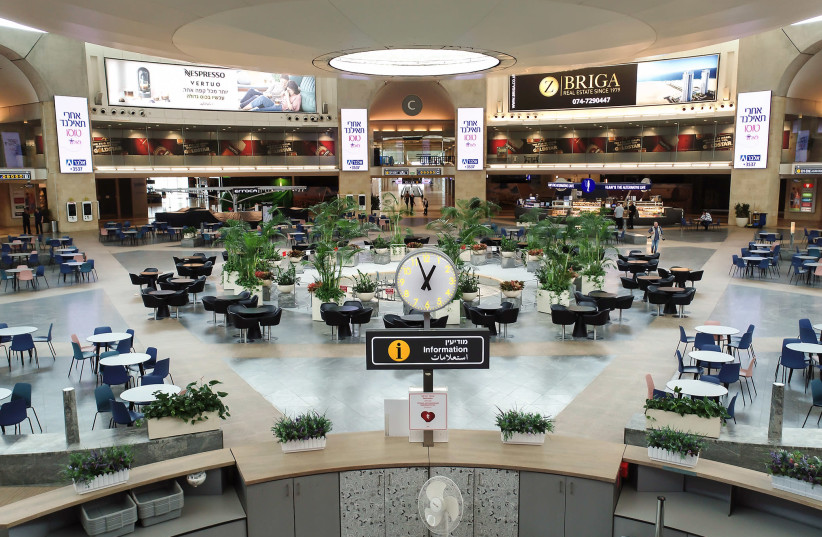 The empty Ben Gurion airport, as most flights have been cencelled in order to prevent the spreading of the Coronavirus. April 06, 2020. (photo credit: MOSHE SHAI/FLASH90)
