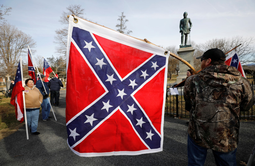Supporters of Confederate statues and symbols in Lexington, Virginia (photo credit: REUTERS)