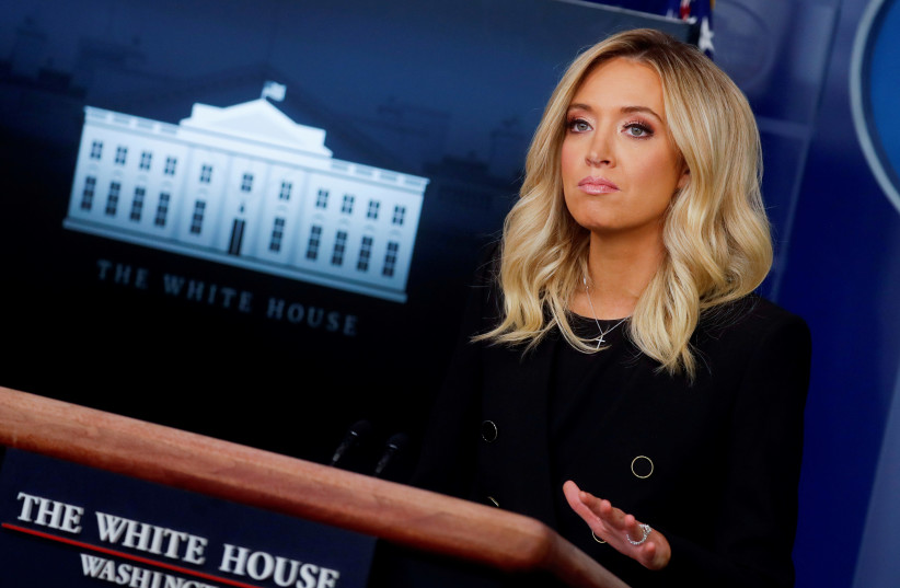 New White House Press Secretary Kayleigh McEnany addresses her first press briefing in the Brady Press Briefing Room at the White House in Washington, U.S., May 1, 2020.  (photo credit: CARLOS BARRIA / REUTERS)