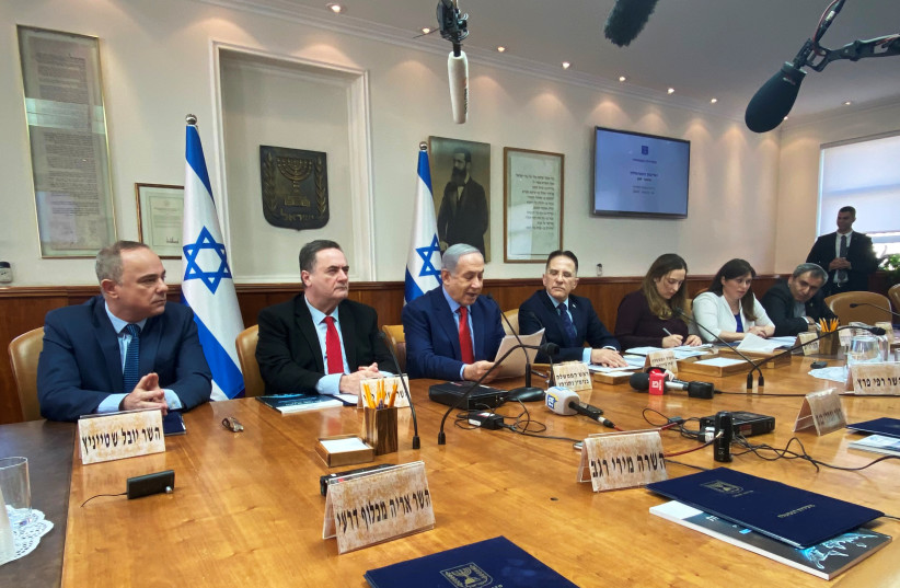 Israeli Prime Minister Benjamin Netanyahu holds the weekly cabinet meeting in Jerusalem January 26, 2020 (photo credit: REUTERS/DEDI HAYUN)