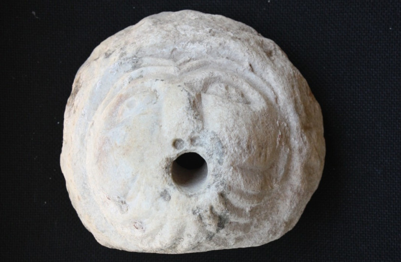 Face-shaped fountainhead uncovered at the Tzipori National Park in the Galilee. (photo credit: TZVIKA ZUK)