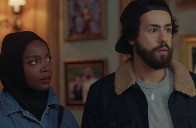 Ramy Hassan (played by Ramy Youssef) and Zainab (played by MaameYaa Boafo) in a scene from the second season of the Hulu show “Ramy.” (A24) (credit: JTA)