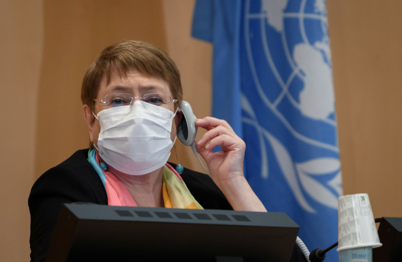 United Nations High Commissioner for Human Rights Michelle Bachelet. Geneva, Switzerland June 15, 2020 (photo credit: FABRICE COFFRINI/POOL VIA REUTERS)