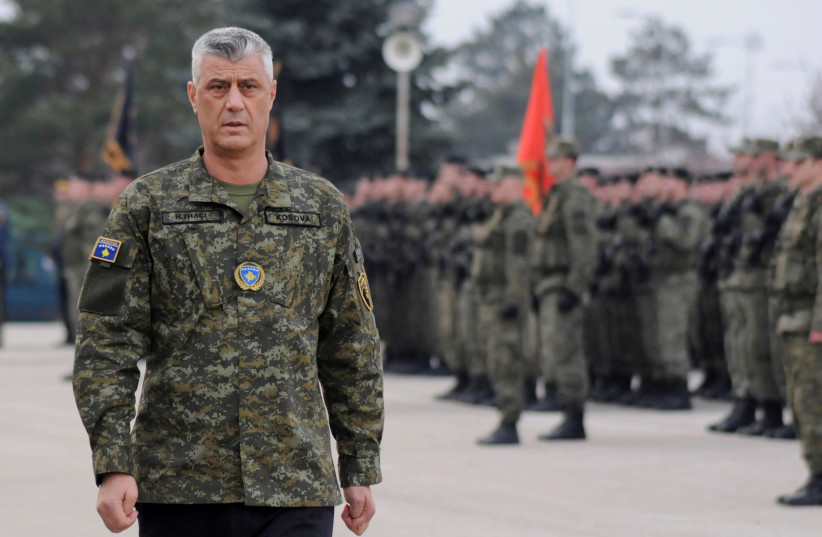 Kosovo's President Hashim Thaci attends a ceremony of security forces a day before parliament's vote on whether to form a national army, in Pristina, Kosovo, December 13, 2018. (photo credit: REUTERS)