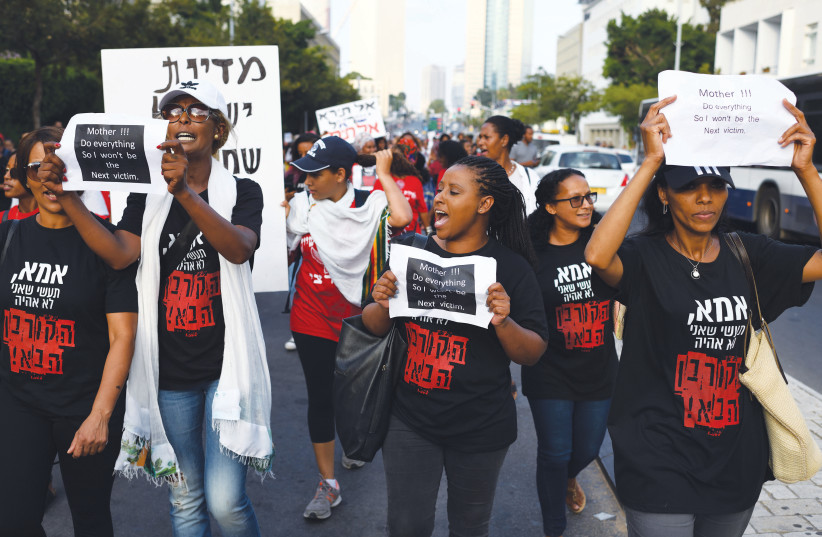 PROTESTERS gather in Tel Aviv against police violence and discrimination following the death of 19-year-old Ethiopian-Israeli Solomon Tekah. (photo credit: GILI YAARI/FLASH90)