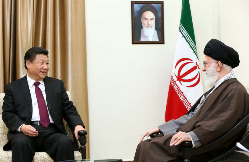(L-R) Chinese leader Xi Jinping and his entourage meet with Ali Khamenei, the Supreme Leader of Iran, January 23, 2020 (photo credit: KHAMENEI.IR)