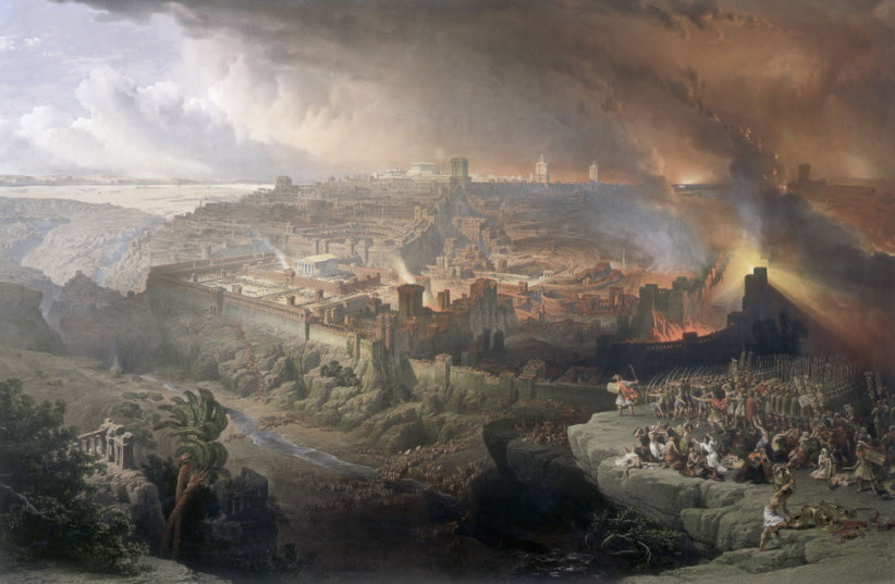 The Siege and Destruction of Jerusalem by the Romans Under the Command of Titus, A.D. 70 (photo credit: DAVID ROBERTS/WIKIMEDIA COMMONS)