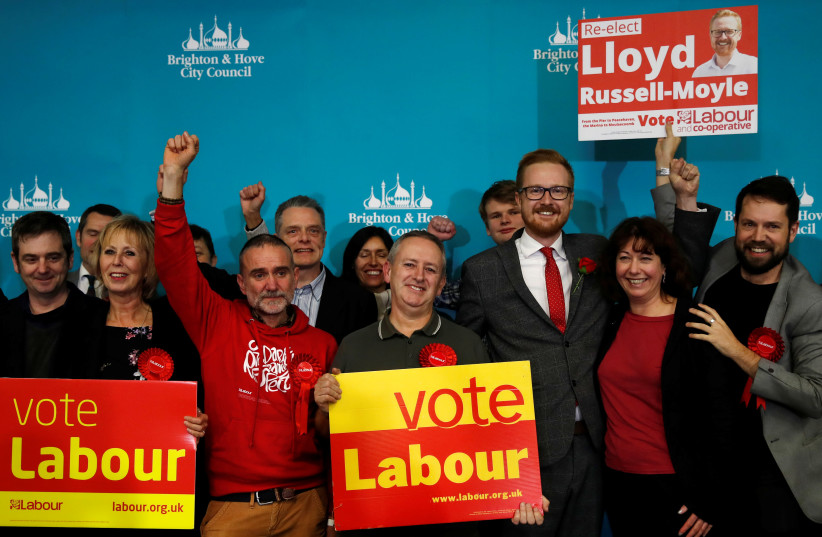 Labour Party candidate Lloyd Russell-Moyle after he is announced as the winner for the constituency of Brighton Kemptown 7n December 13, 2019. (photo credit: REUTERS/PAUL CHILDS)