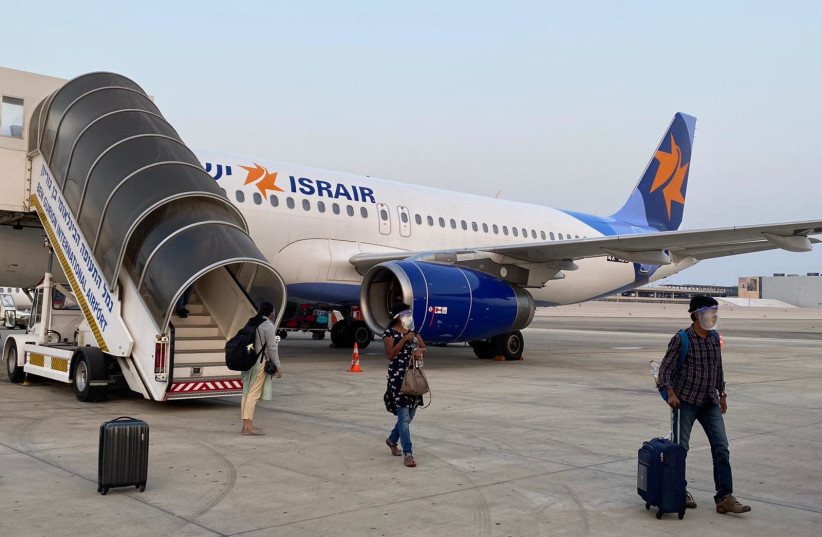 The Israir flight from India carrying 100 Bar Ilan graduate students. (photo credit: ISRAIR)