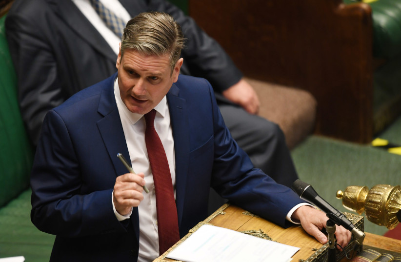 Britain’s Labour Party leader Keir Starmer speaks during question period at the House of Commons in London on July 8 (photo credit: REUTERS/JESSICA TAYLOR)