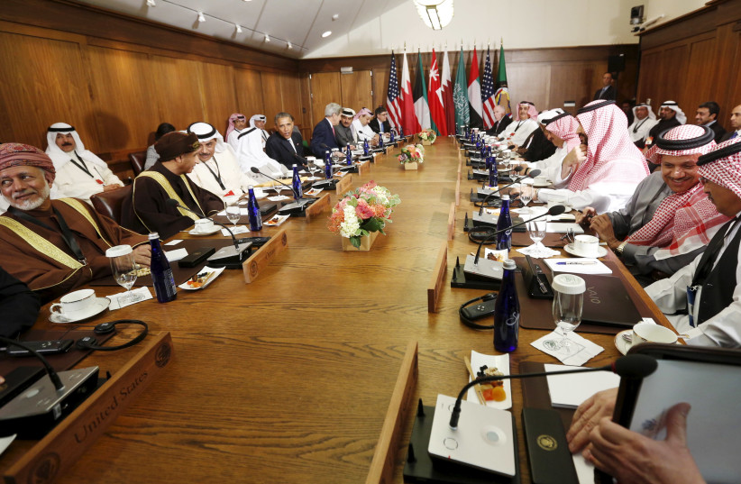 Former US president Barack Obama hosts a working session of the six-nation Gulf Cooperation Council (GCC) at Camp David in Maryland May 14, 2015. Obama opened a summit with Saudi Arabia and other Gulf allies on Thursday, seeking to convince them of Washington’s commitment to their security despite d (credit: REUTERS)