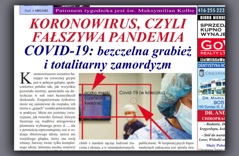The Polish-language Canadian newspaper Głos Polski published an article blaming Jews for the pandemic, according to B'nai Brith Canada. (photo credit: B'NAI BRITH CANADA VIA JTA)