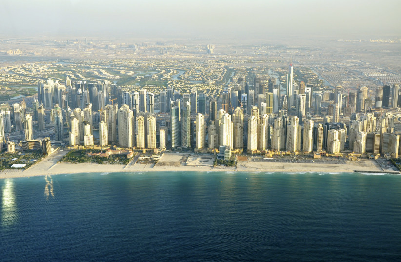An aerial view of the Dubai Marina skyline is seen in Dubai (photo credit: REUTERS/MATTHIAS SEIFERT)