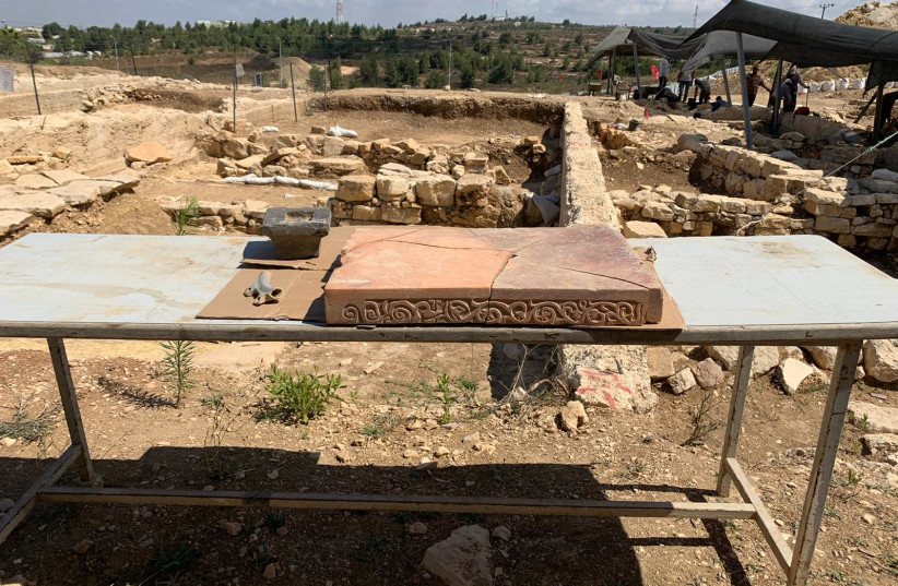 Second Temple Period stone table unearthed in the site of Khirbet Kefar Mur near Beit El in the West Bank (photo credit: COGAT SPOKESPERSON'S OFFICE)