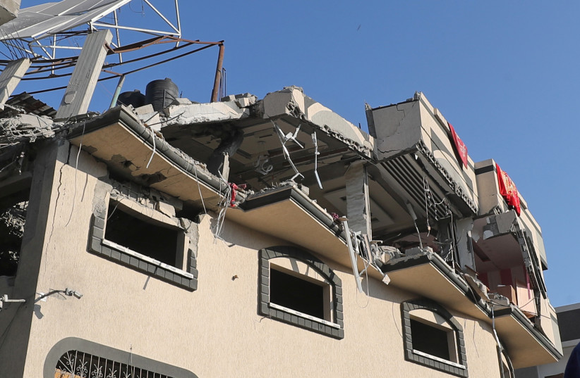 ‘EACH FLOOR had two apartments and each apartment had three rooms’: The home of Islamic Jihad commander Baha Abu al-Ata after it was hit by the Israeli strike that killed him, in Gaza City on November 12, 2019 (photo credit: MOHAMMED SALEM/ REUTERS)