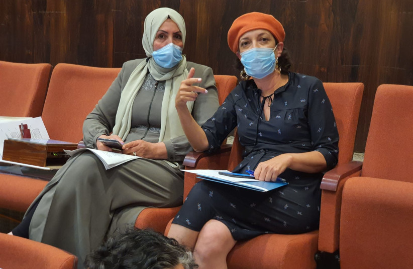 TEHILA FRIEDMAN (right) and Iman Khatib-Yasin at the Knesset. Both are striving for a society with greater collaboration and understanding across sectoral lines. (credit: TEHILA FRIEDMAN)