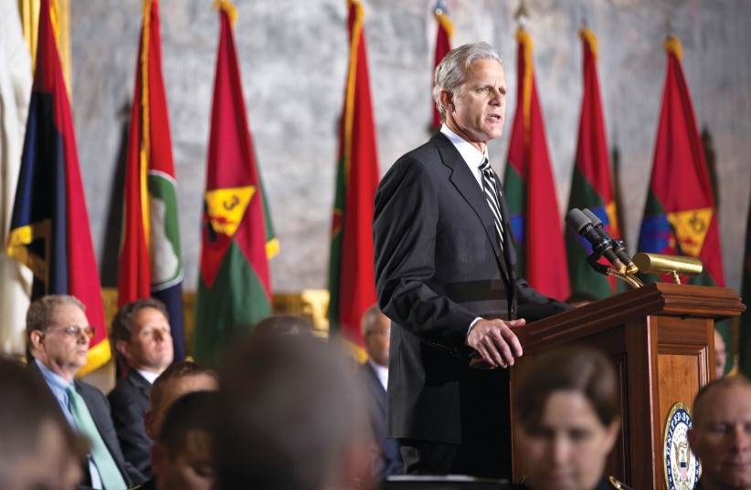 MICHAEL OREN, in his role as ambassador to the US, speaks at a Holocaust event in Washington’s Capitol Rotunda in 2012 (photo credit: BENJAMIN MYERS/REUTERS)