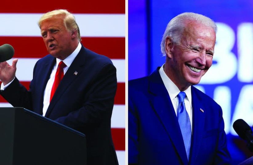 How will US President Donald Trump and Democratic nominee Joe Biden's respective campaigns reach out to Jewish voters? (photo credit: LEAH MILLS/KEVIN LAMARQUE/REUTERS)