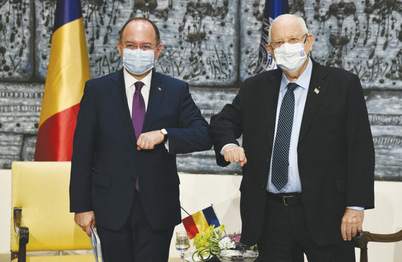 ROMANIAN FOREIGN Minister Bogdan Aurescu with President Reuven Rivlin (photo credit: HAIM ZACH/GPO)