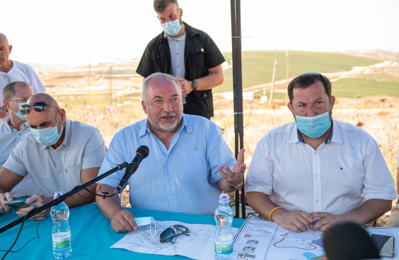 Head of the Yisrael Beytenu Party, Avigdor Liberman, meets with heads of the Yesha council, in Judea and Samaria, on September 06, 2020. (photo credit: SRAYA DIAMANT/FLASH90)
