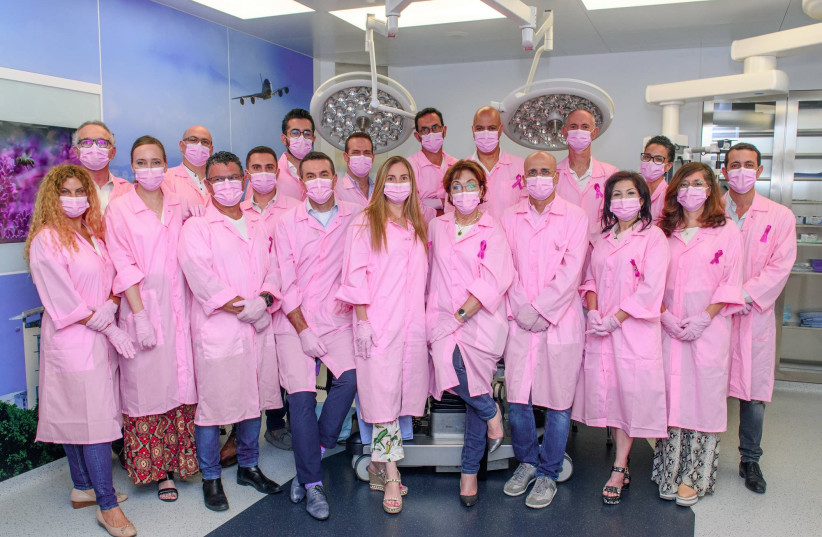 Plastic surgeons wear pink to mark the 2020 Breast Cancer Awareness Month. (photo credit: ISRAEL HADARI)