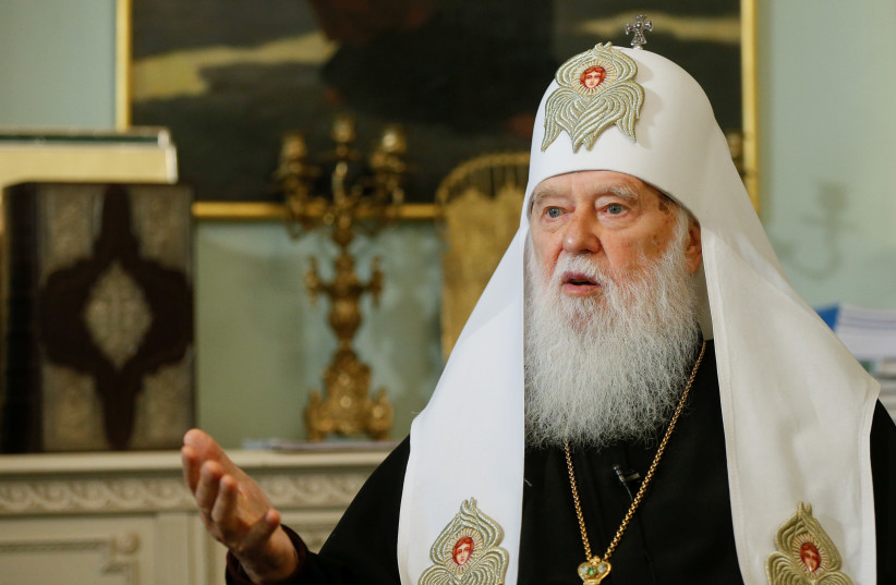 Patriarch Filaret, head of the Ukrainian Orthodox Church of the Kiev Patriarchate, speaks during an interview with Reuters in Kiev, Ukraine September 28, 2018. (photo credit: VALENTYN OGIRENKO/REUTERS)