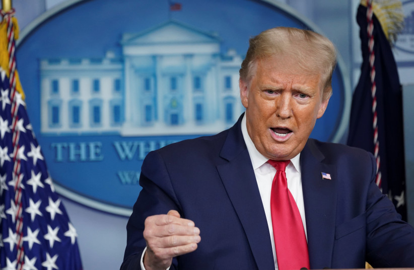 U.S. President Donald Trump addresses reporters during a news conference in the Brady Press Briefing Room at the White House in Washington, U.S., September 10, 2020 (photo credit: REUTERS/KEVIN LAMARQUE)