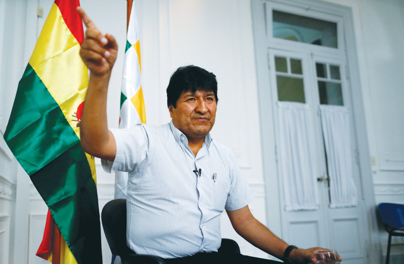 FORMER BOLIVIAN president Evo Morales in Buenos Aires, Argentina, in March.  (photo credit: AGUSTIN MARCARIAN/REUTERS)