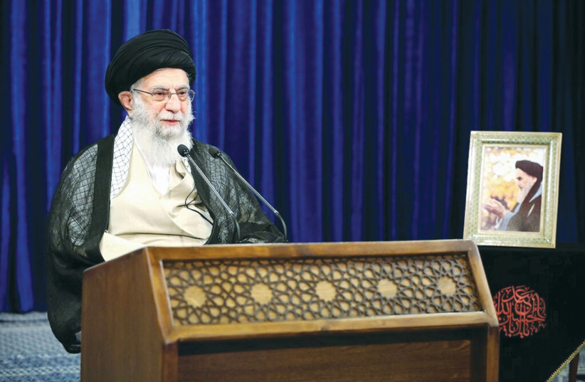 IRAN’S SUPREME LEADER Ayatollah Ali Khamenei addresses a video conference call in Tehran in September, 2020. (photo credit: REUTERS)