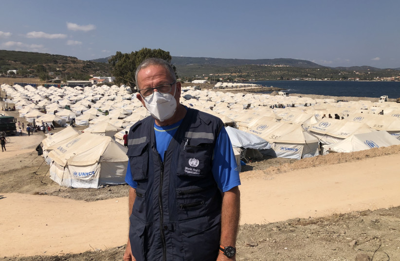 Elhanan Bar-On, director of Sheba Medical Center's Israel Center for Disaster Medicine and Humanitarian Response at the campsite on Lesbos. (photo credit: COURTESY - SHEBA MEDICAL CENTER)