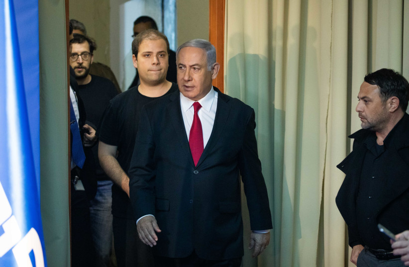 Ofer Golan (R), Topaz Luk and Jonathan Urich seen with Prime Minister Benjamin Netanyahu at the Prime Minister's residence in Jerusalem on March 20, 2019.  (photo credit: YONATAN SINDEL/FLASH90)